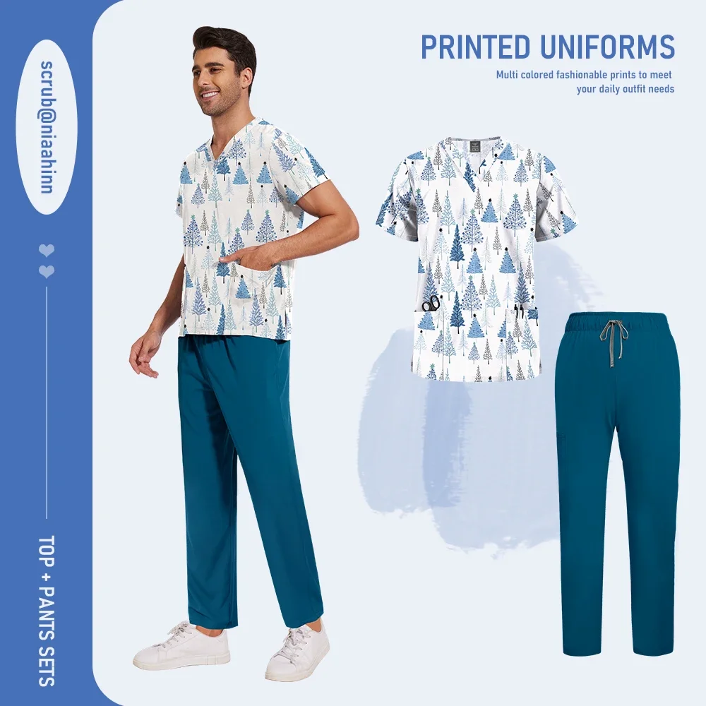 Niaahinn товары для кормления с принтом, модные хирургические работы с короткими рукавами, унисекс, оральный доктор, домашнее животное, медсестра, скраб, униформа, мужские наборы скрабов