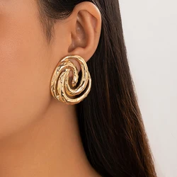 Salircon New Metal Snake Shaped Spiral Earrings Trend Gold Color Punk Woman Piercing Stud Earrings Statement Ear Accessories