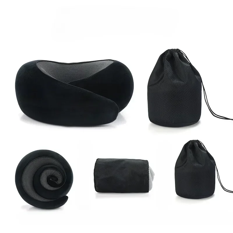 Travel Neck Pillow Memory Foam U-shaped Pillow Snail Style Travel Neck Support Portable Adjustable Soft Noon Break Sleep Pillows