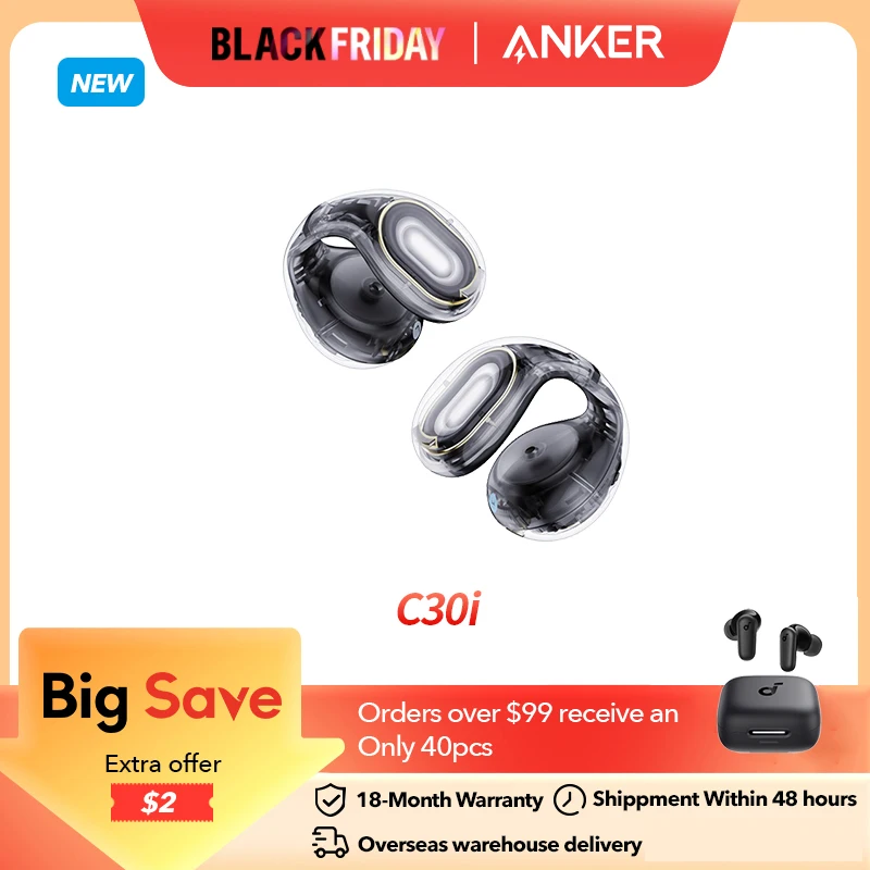 Soundcore by Anker C30i Open-Ear Earbuds Clip-On Headphones Earphone Bluetooth Wireless Bluetooth Headphones Wireless Earphone