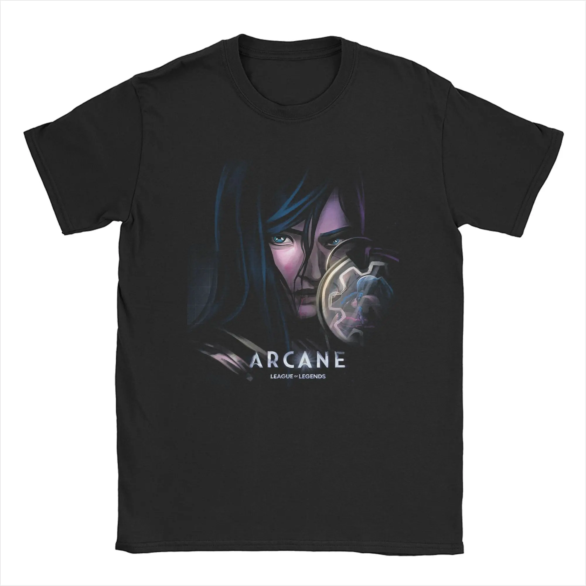 Awesome Arcane Season 2 Caitlyn T-Shirt Men O Neck Pure Cotton T Shirt Anime Game Short Sleeve Tees New Arrival merch