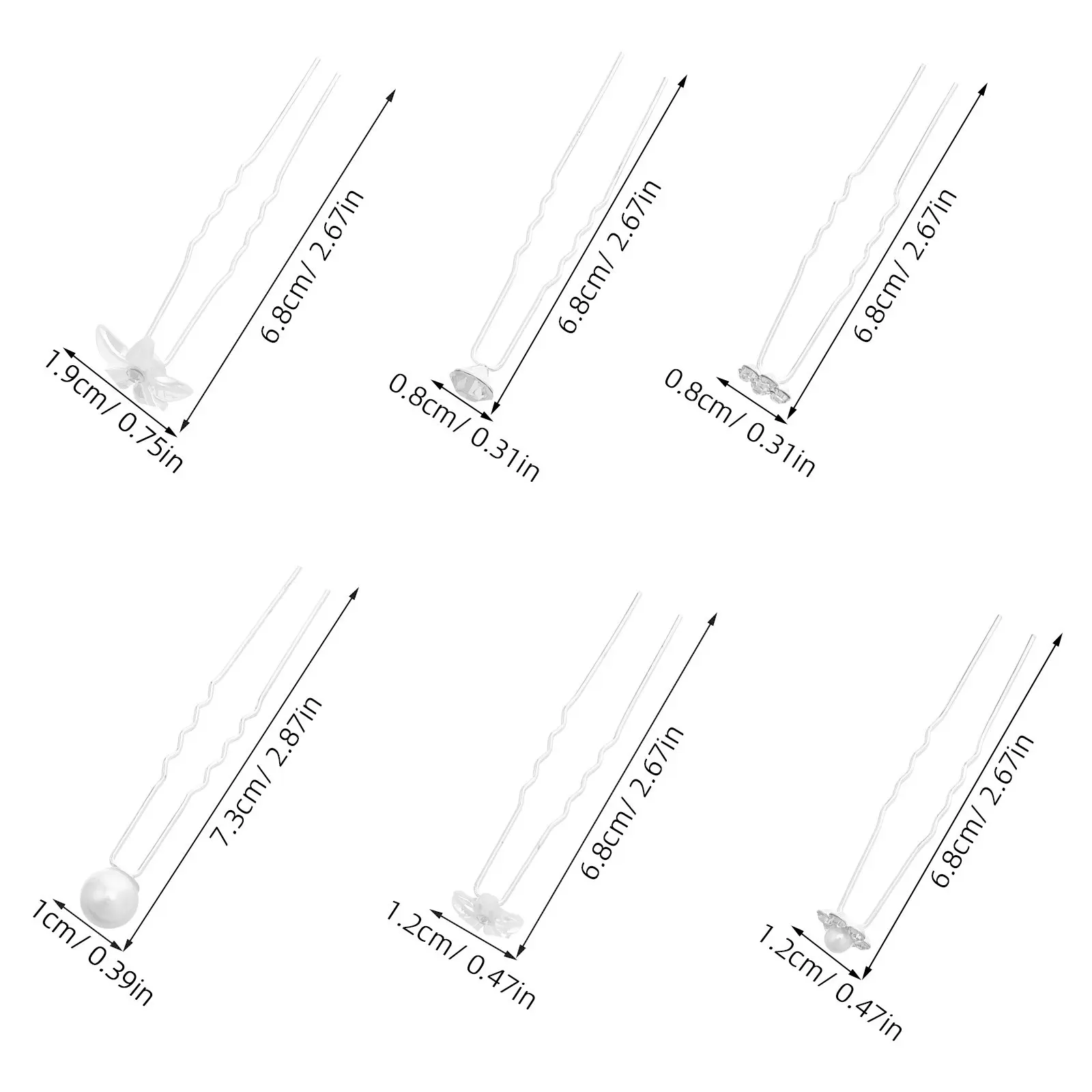 30Pcs Wedding Hair Pins Bridal Rhinestone Pearls Flower Clips Assorted U Shaped French Fork Hair Accessories for Brides Prom