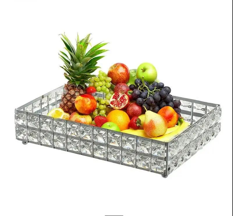 European Crystal Party Tray Metal Glass Storage Cosmetic Fruit Ornament Living Room Desktop Crafts Home Decoration