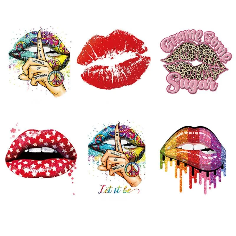 

Sexy lips red kiss butterfly lip print DTF Thermo Sticker Decals Heat Transfer Clothes Clothing Crafts Ironing Diy Accessory