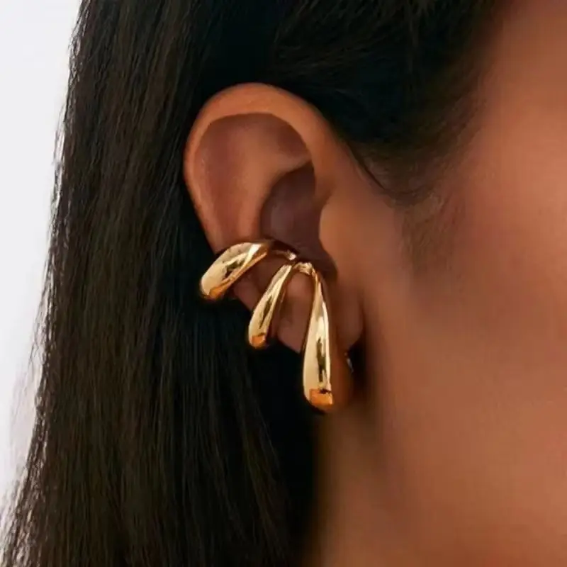 1pc Simple Metal Multilayer Hollow Ear Clips for Women Fake Piercing Water Drop Teardrop Cartilage Clip Earring Ear Cuff Jewelry