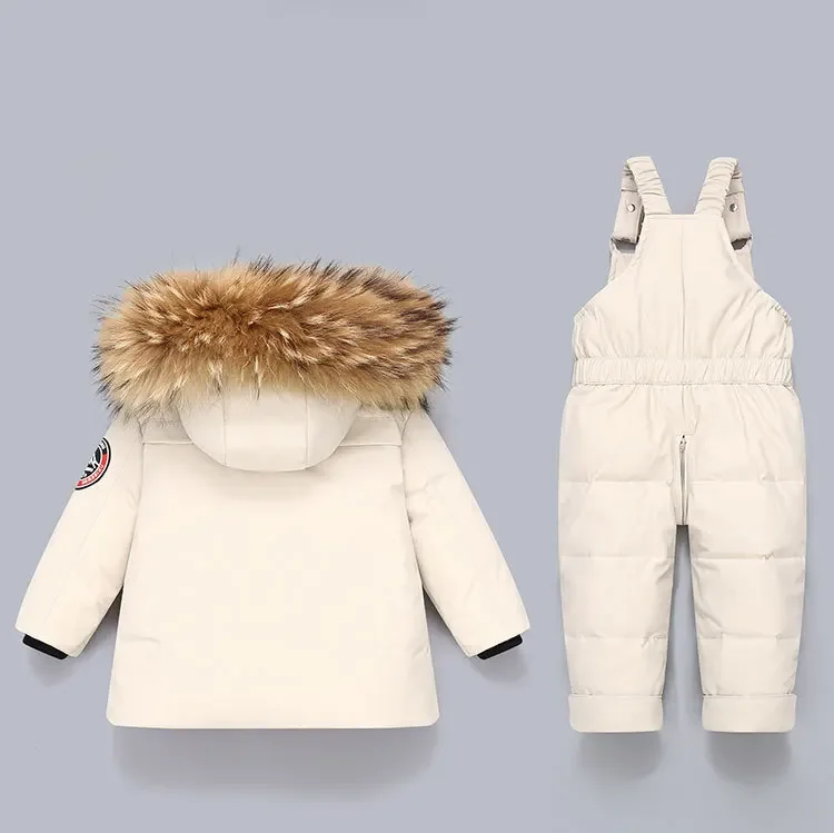 Kids Down Jacket Jumpsuit -30 degrees Winter Baby Boy Girl Clothing Set 2pc Toddler Thick Warm Overalls Children Snowsuit