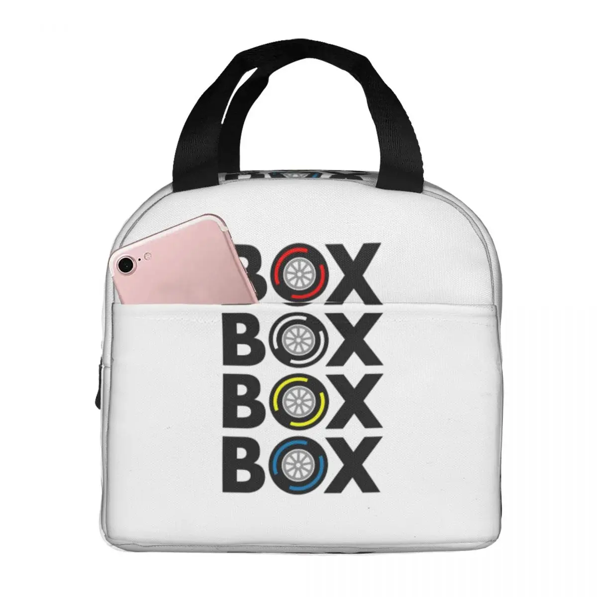 Box Box Box Box F1 Tyres Compound Design Lunch Bags Insulated Bento Box Lunch Tote Picnic Bags Thermal Bag for Woman Student