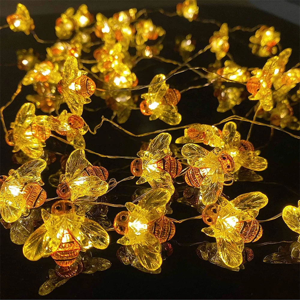 8 Modes 40LED Bee String Lights USB/Battery Powered with Remote Control Waterproof Garland Lamp for Party Decor Fence Patio