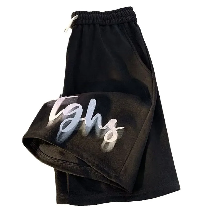 Printed Shorts Men's Casual Shorts Elastic Waist Mid Length Pants Mens Sportswear Basketball Shorts Loose Wide-leg Sweatpants