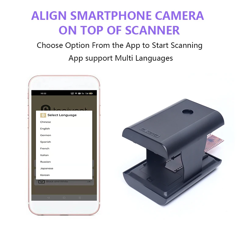 الماسح الضوئي للأفلام المحمول والماسح الضوئي المنزلق لـ 35 سلبية وشرائح تطبيق مجاني LED الخلفية الماسح الضوئي المبتكر القابل للطي