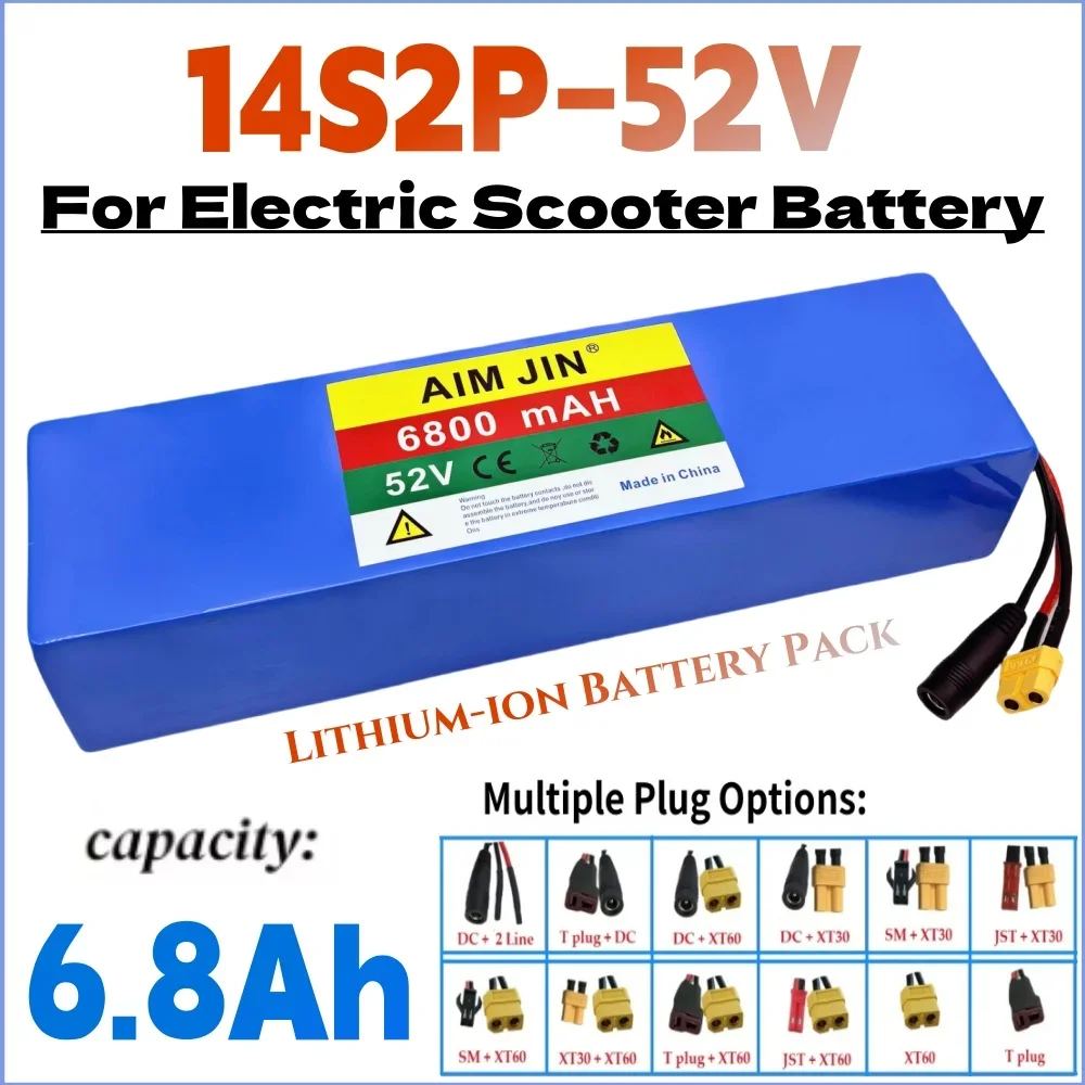 52V 6800mAH Lithium ion with BMS 14S2P Battery Pack Bicycle Scooter Motorcycle Built in 1500W High Power