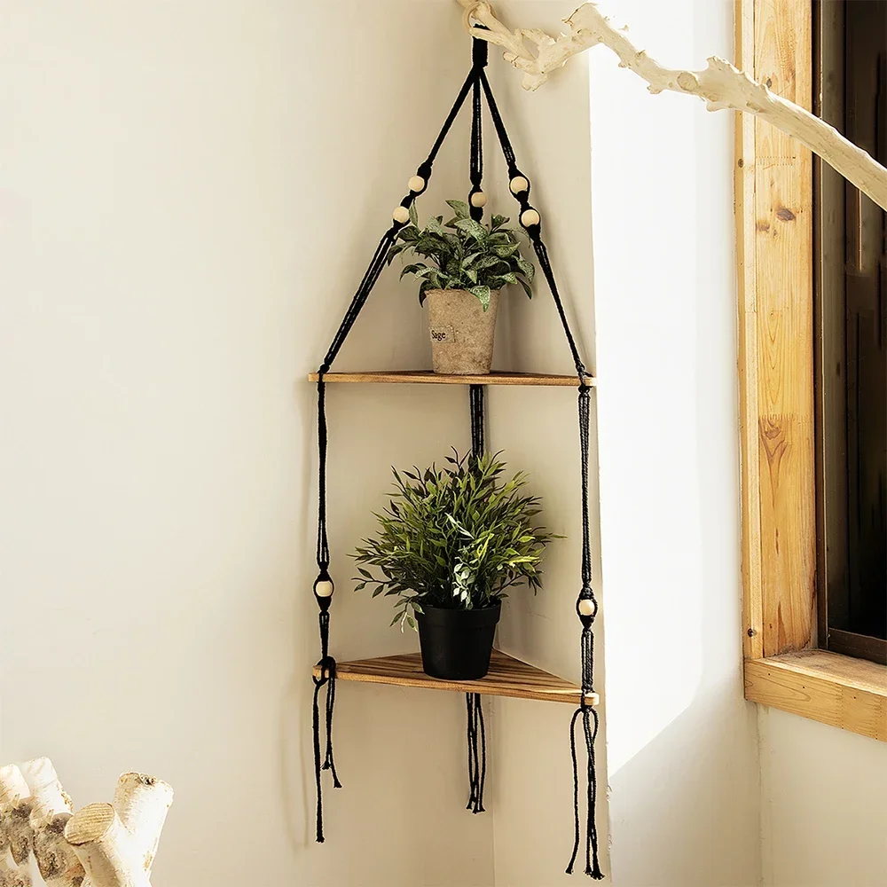 Floating Shelve Wood Stand Plant Hanging Storage Shelves Handmade Rustic Hange Triangle Shelf Display Stand floating home decor