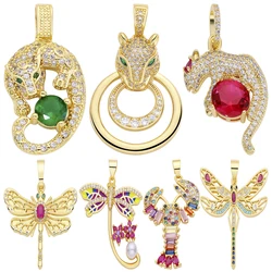 Vintage Animals DIY Pendants 18k Gold Plated Panther Elephant Dragonfly Lobster Cross Charms for Jewelry Making Handmade Charms