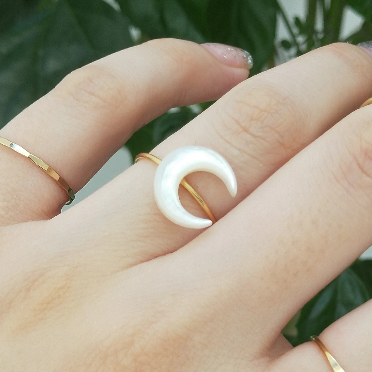 

Mother of Pearl Shell Moon Shape Rings 14K Gold Filled Handmade Knuckle Ring Femme Minimalism Boho Rings