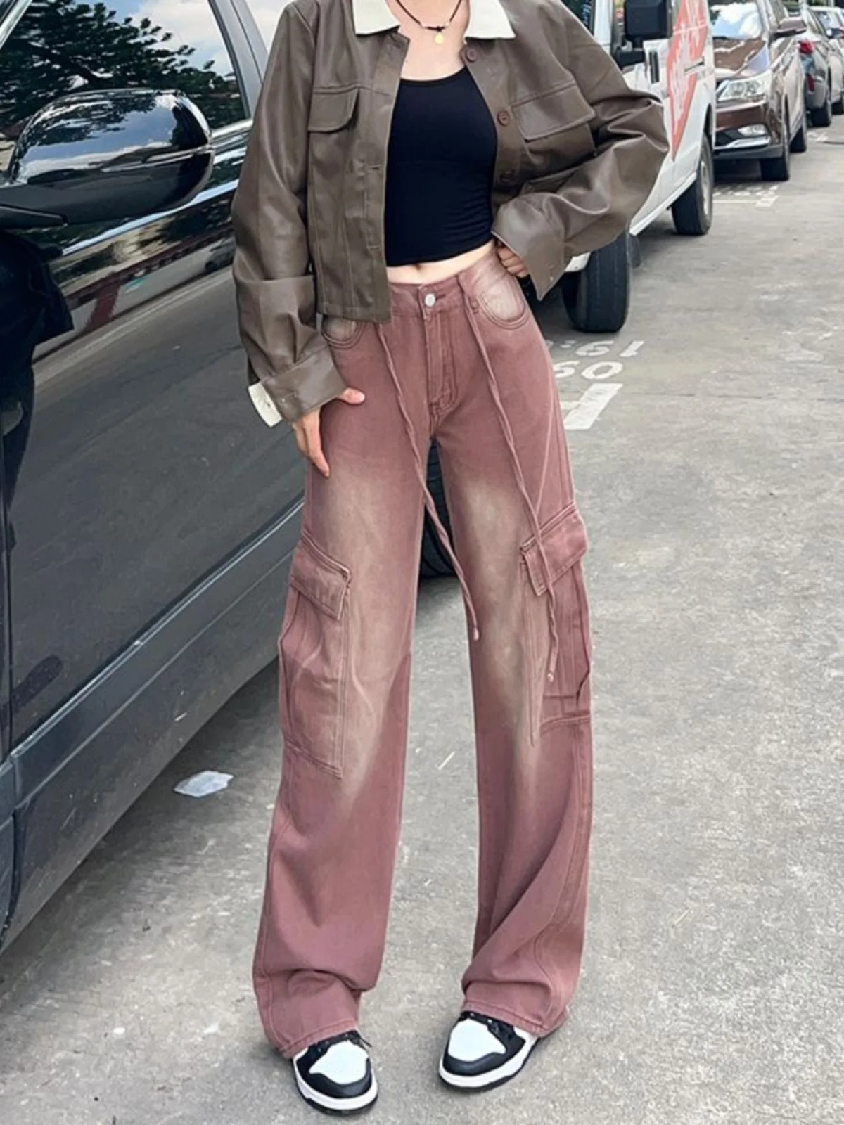 

Джинсы Color Blo Workwear, женские весенне-осенние новые свободные прямые джинсы в американском стиле High Street с широкими штанинами длиной до пола...