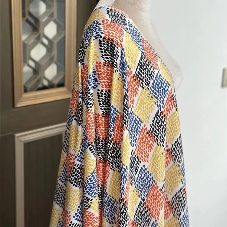 

1 meter 100% Mulberry Silk 17 momme Twill Silk Fabric Colorful Checks Printed 136cm 53" wide by the yard JN182