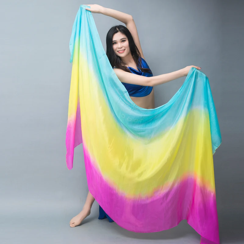 Rainbow Graden Belly Dance Silk Veils Bellydance  Accessories Props Standard Size 250cm 270cm Handmade Light Weight Costume