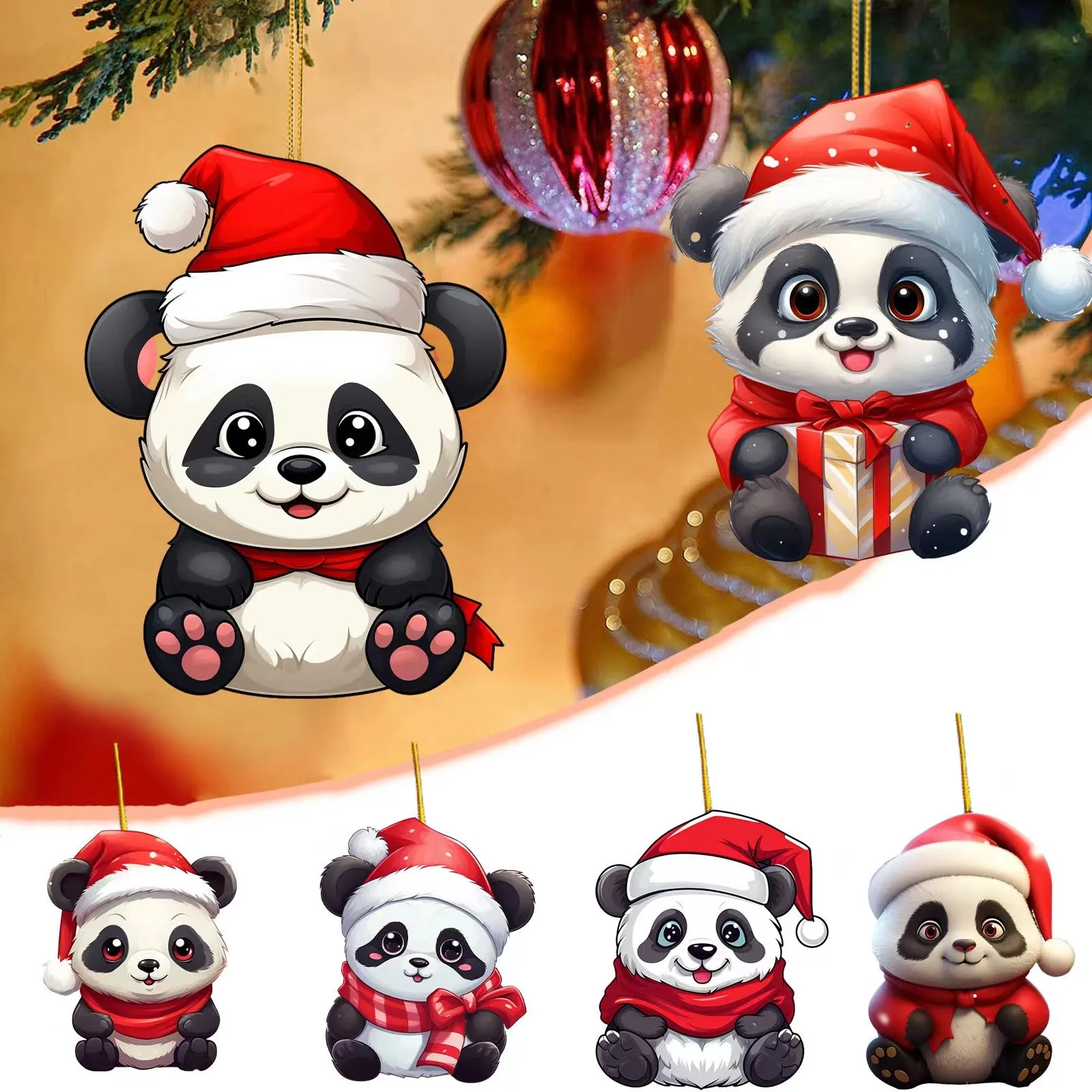 1Pc Cute Panda Christmas Decorations 2023 Christmas Tree Pendant Ornaments Hanging Figurine Home Decor Party Supplies Gifts