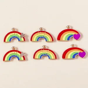 10pcs novo esmalte colorido arco-íris charme para brinco pulseira colar LGBT arco-íris coração bandeira pingente jóias fazendo acessórios 10 principais vendas lgbt pingentes - №8