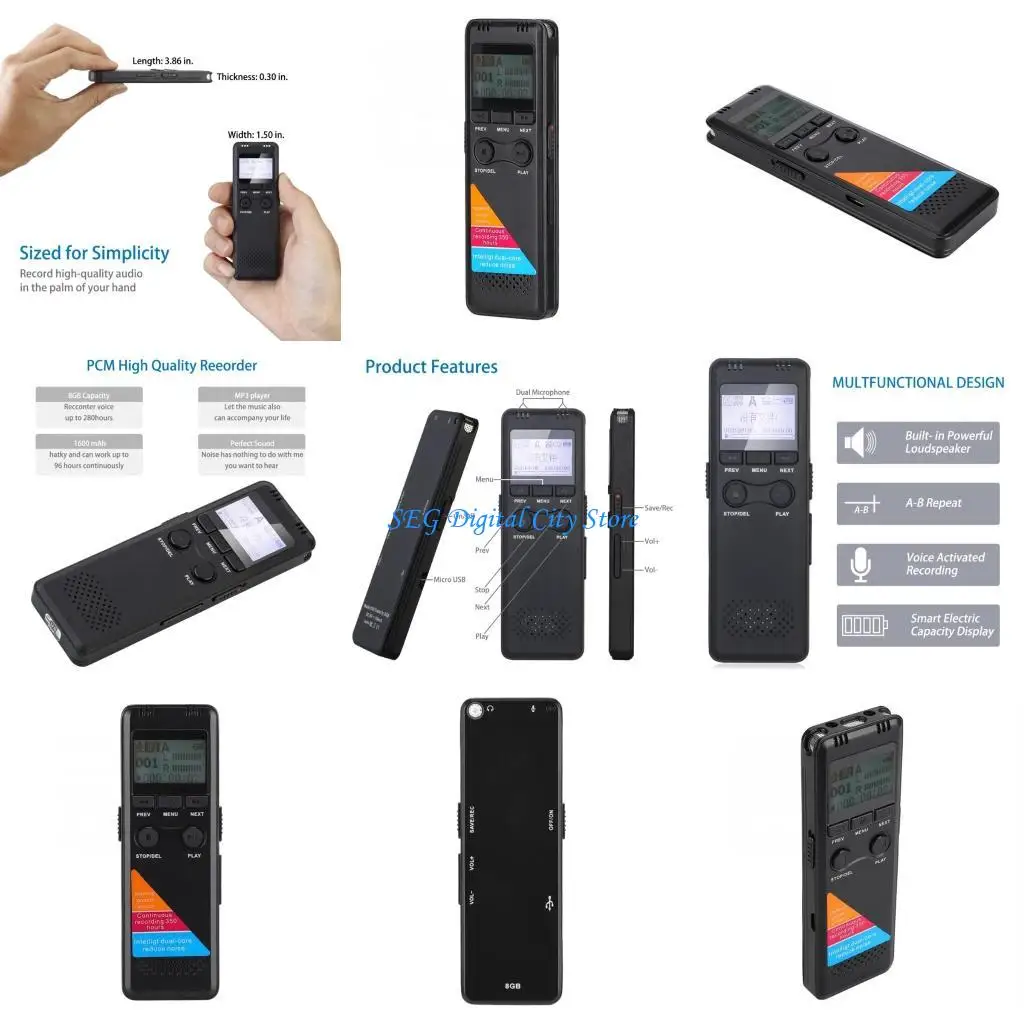 

U75B 8/32GB Digital Voice Recorder with Playback 1536kbps Repeat Recording Noise Reductions Voice Activated Recording