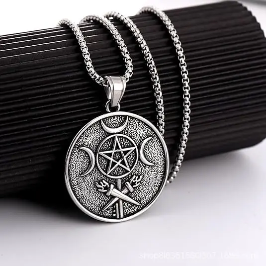 vintage witch necklace gothic pewter pentagram Wicca Charms Accessories Choker Satan Fashion Jewelry Witchcraft Goth