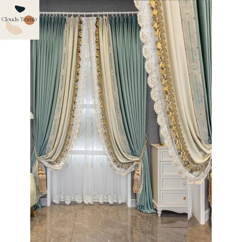 

Design Curtains French Lace Curtains for Living Dining Room Bedroom Haze Blue Thickened Blackout Velvet Villa Customise