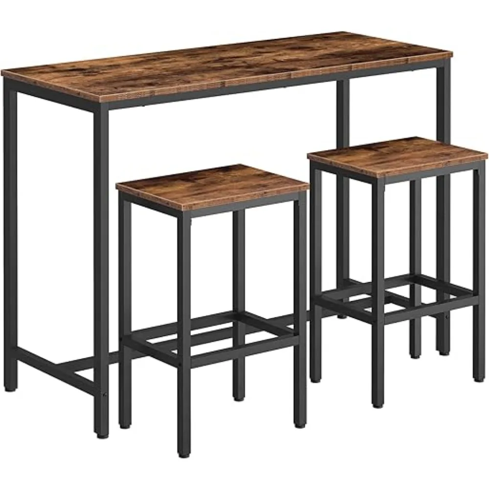 Bar Table and Chairs Set, 47.2” Rectangular Pub Table with 2 Stools for Small Space, High Top Table, 3-Piece Breakfast Table Set