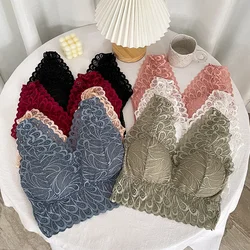 Deep V Lace Beautiful Back Bra Removable Chest Pad Gathered Chest Wrap Underwear Comfortable Sexy Wide Shoulder Vest