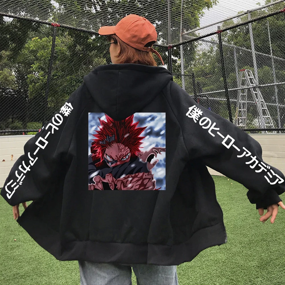 Anime My Hero Academia Zipper Hoodies Harajuku Eijirou Kirishima Punk Graphic Streetwear Men Women Warm Men Zipper Jacket Coat