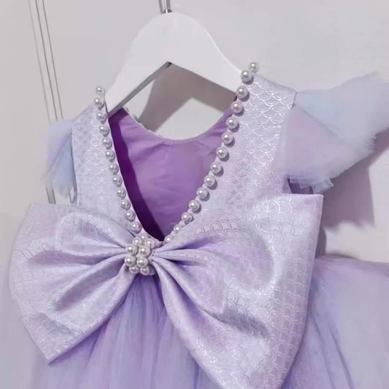 

girl's purple backless princess dress2025New Mermaid Theme Baby Dress for Birthday and Hundred Days