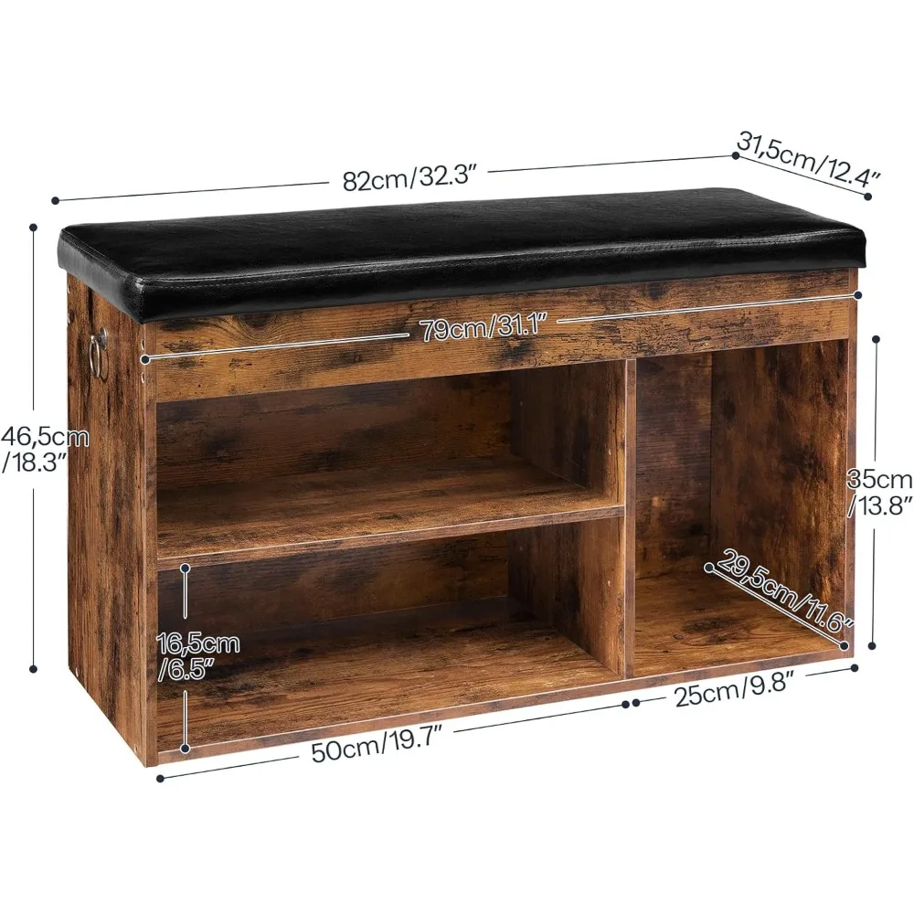 Padded Cushion Storage Bench, Entryway Shoe Rack with Flip-Open Box and Adjustable Shelf