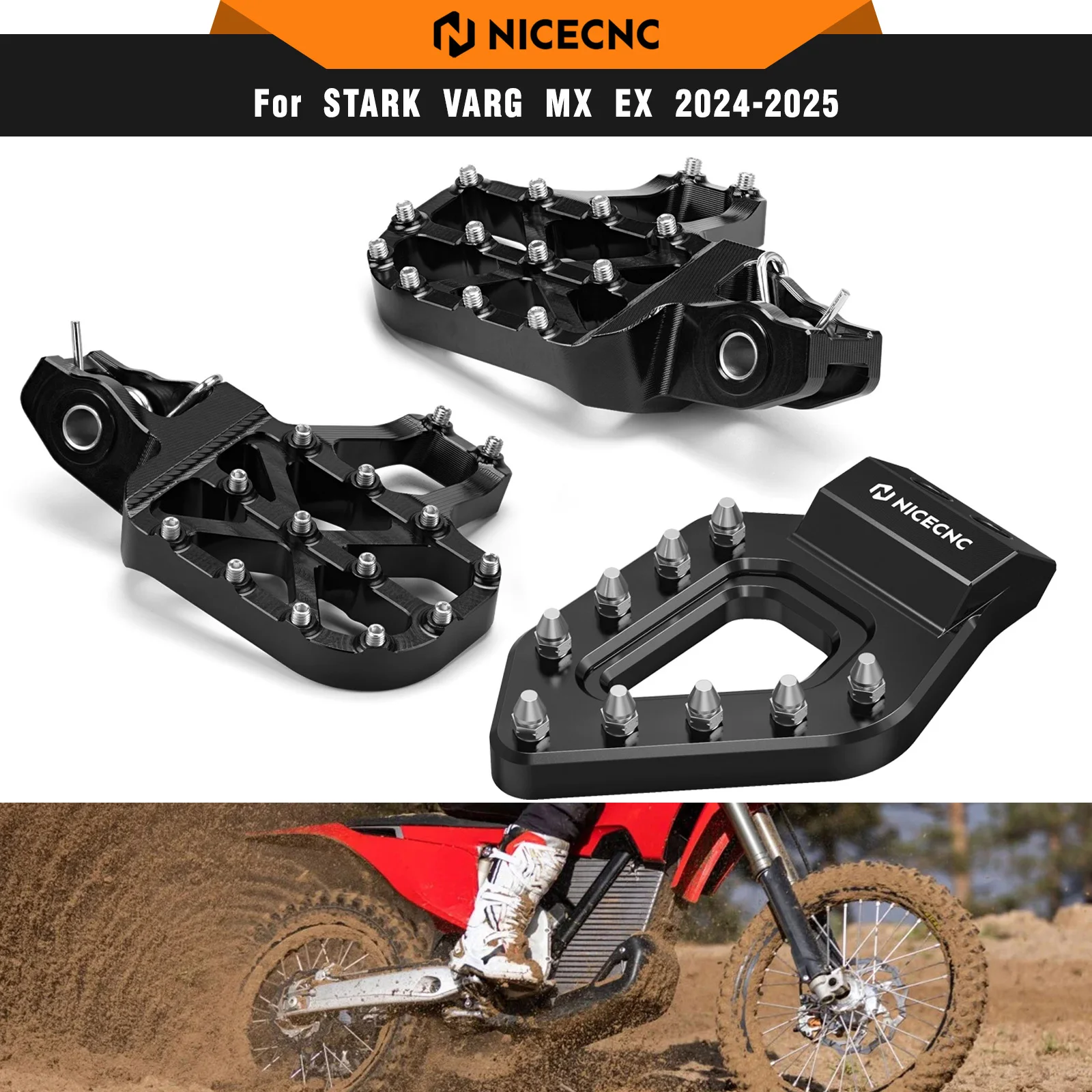 

NICECNC For Stark Varg MX Stark Varg EX Electric Dirt Bike 2024 2025 Extender Foot Pegs Footrests & Rear Brake Pedal Step Tip