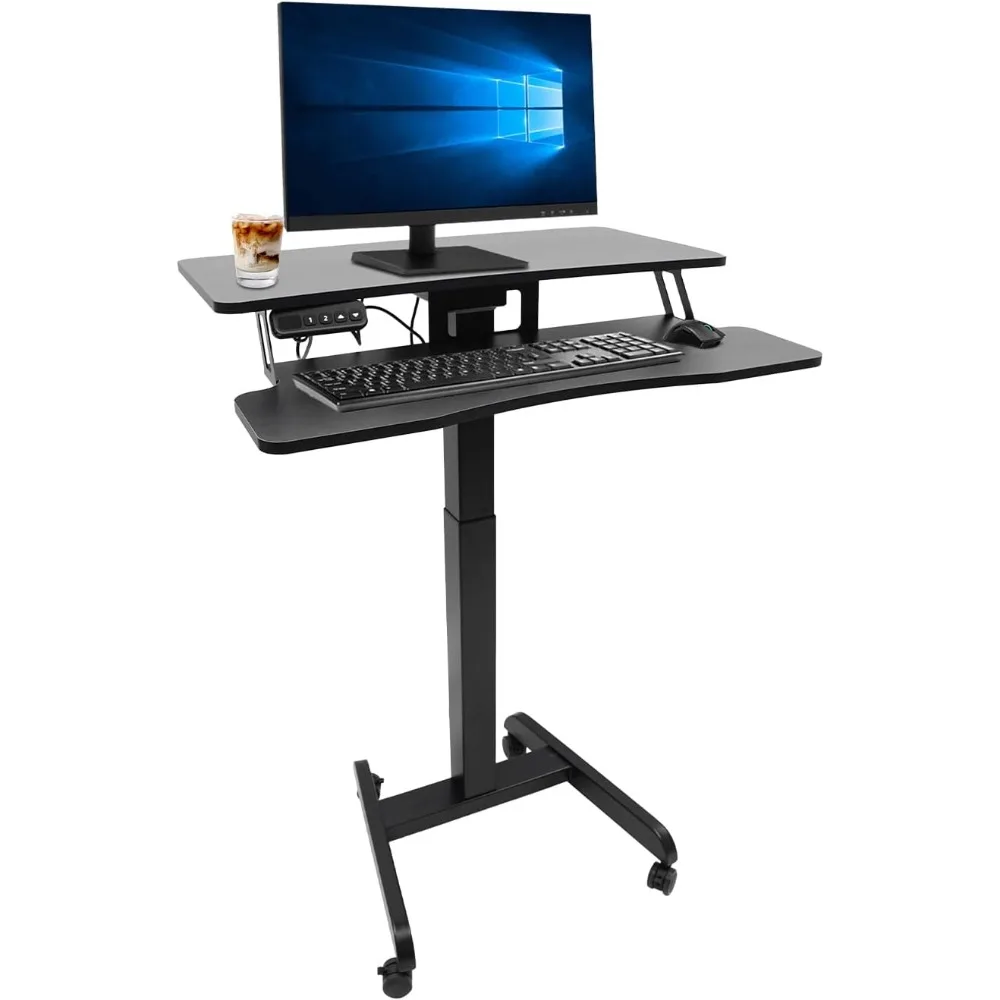 

Rolling Electric Podium Desk, Height Adjustable Mobile Standing Desk with Wheels and Keyboard Tray Rolling Laptop Standing Desk