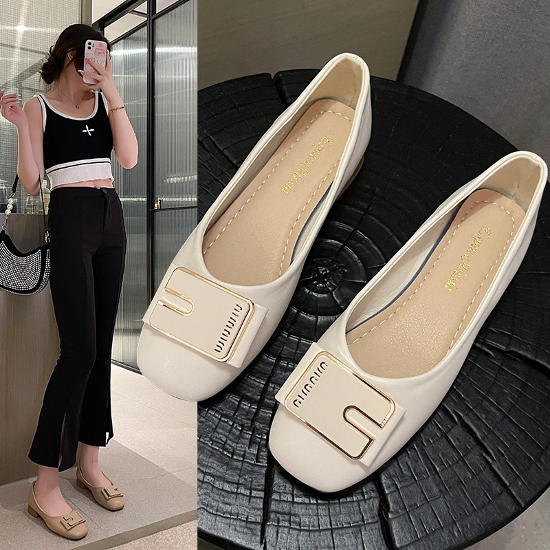 

Spring Low Heel Single Shoes for Women with Square Toe Soft Sole Shallow Mouth Women's Shoes with Square Heel Leisure Fashion