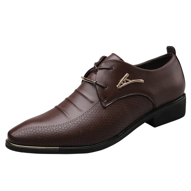 Spring Men Leather Shoes Lace-up Pointed Loafers Oxford Shoes for Men Formal Men Dress Large Size Anti-slip Wear-Resistant Shoes image 5