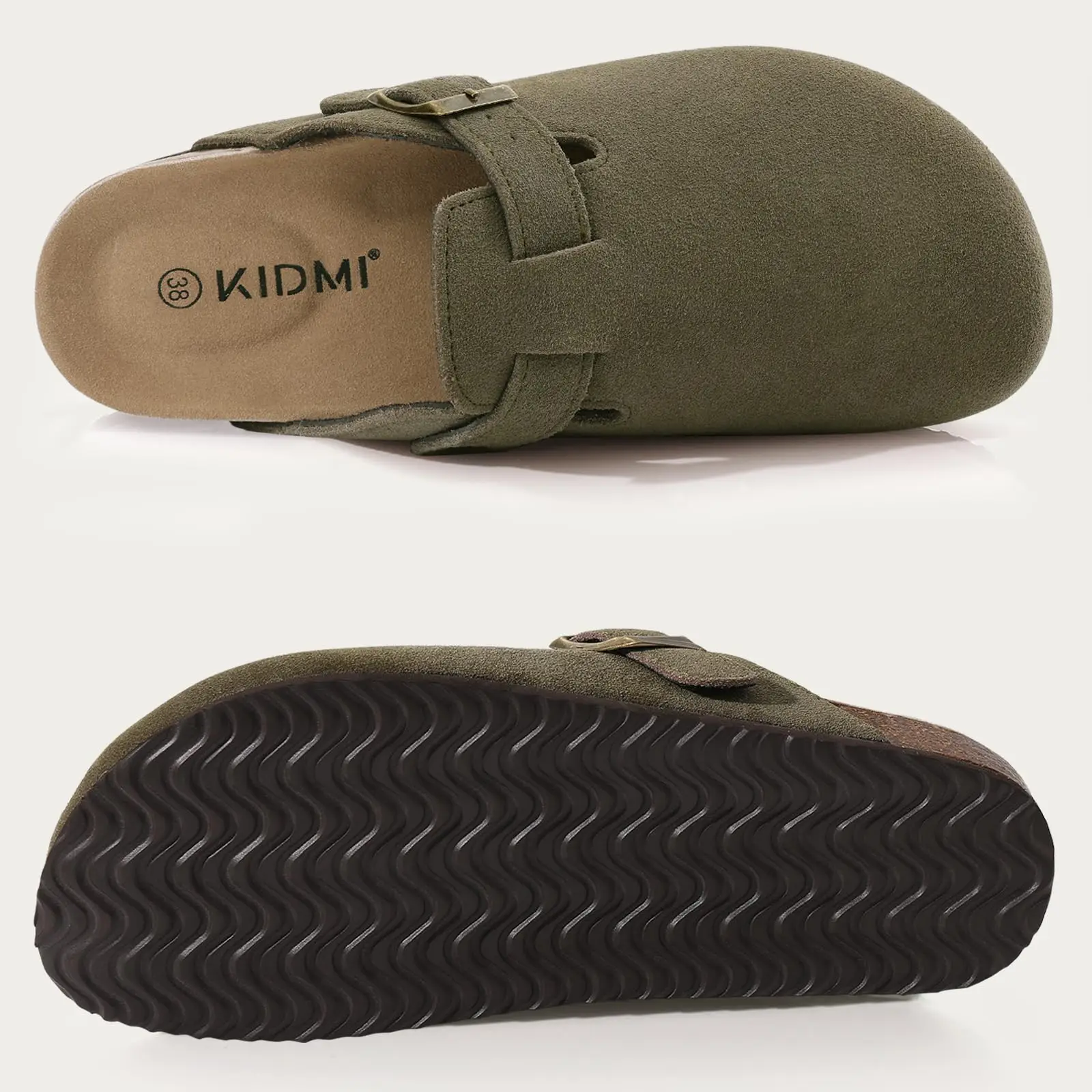 Kidmi-zuecos de ante para mujer y hombre, zapatillas clásicas de corcho, antideslizantes, con soporte para arco