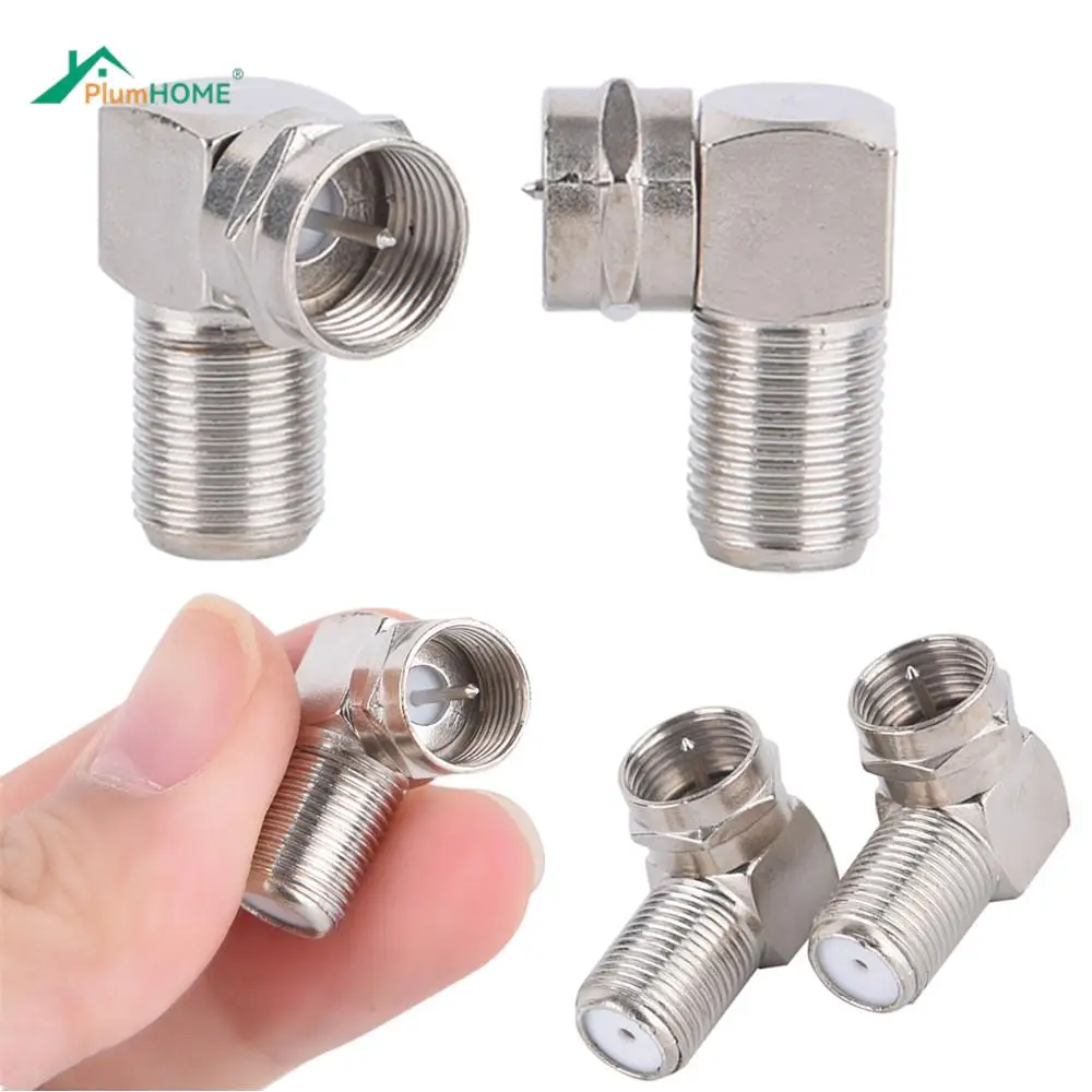 

2pcs Silver Steel 90 Degree TV Aerial Antenna Plug Connector Right Angle Adapter Plug To Socket Coax Cable F-Type Male to Female