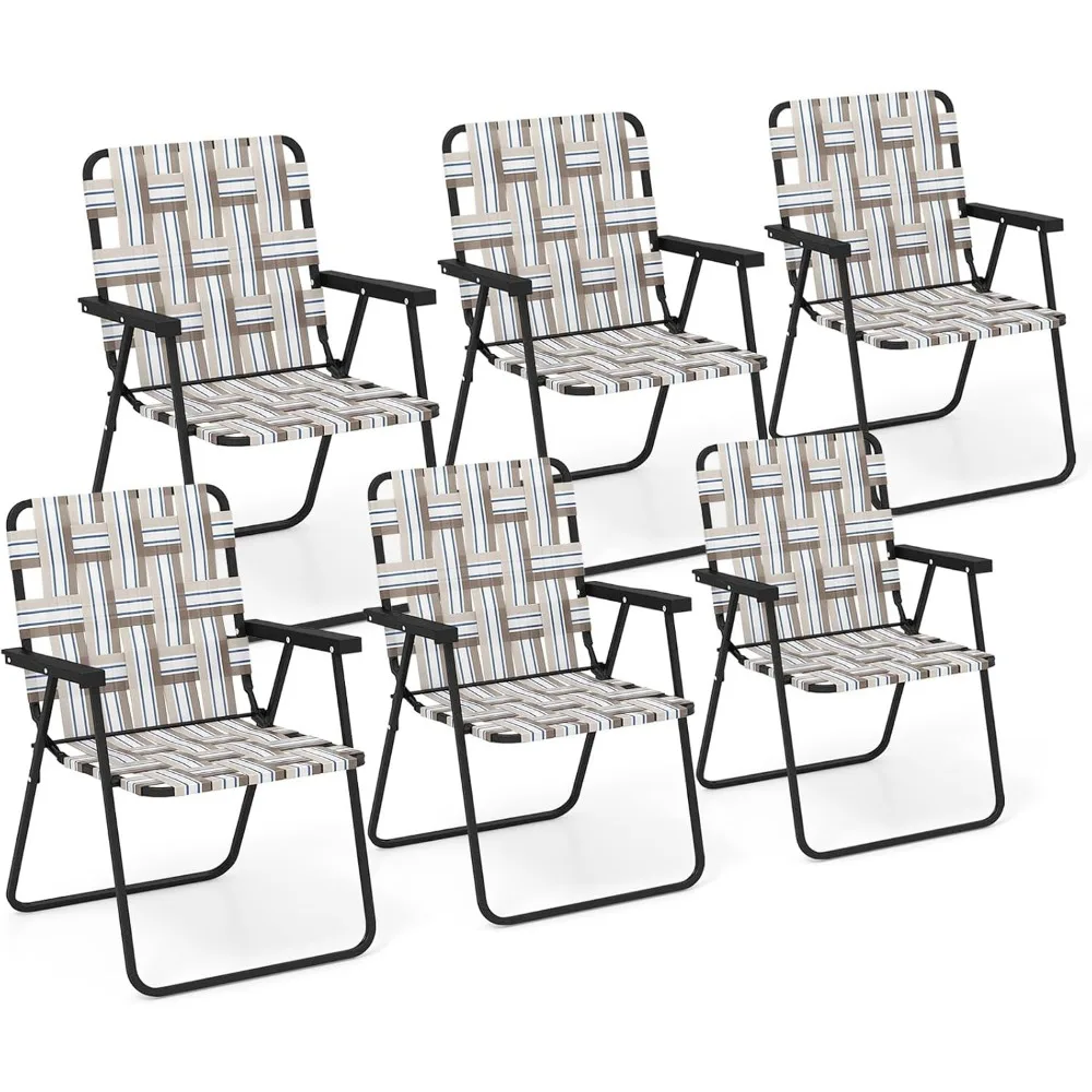 

Beach Chairs for Adults 6-Pack - Camping Chair with Steel Frame, Set of 6 Lightweight Folding Directors Chairs, Outdoor Webbing
