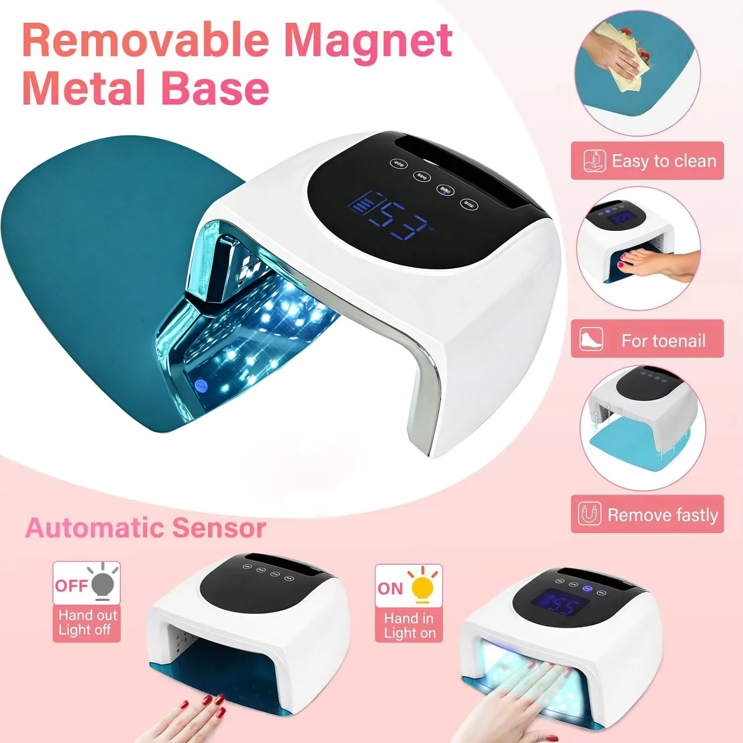 96W Mirror Reflective Nail Lamp with Metal Pad Cordless Manicure Dryer Wireless UV Light for Nails Rechargeable Nail UV LED Lamp