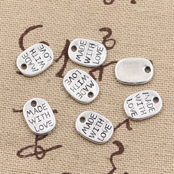 50pcs Charms Plates Made With Love 11x8mm Antique Bronze Silver Color Pendants DIY Making Findings Handmade Tibetan Jewelry
