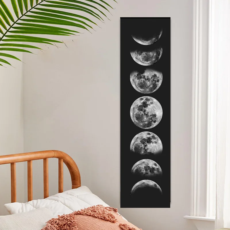 VIKAMA Moon Phase Tapestry Black and White - Long Strip Wall Hanging for Bedroom, Astrology Wall Art, Bohemian Dorm Decor