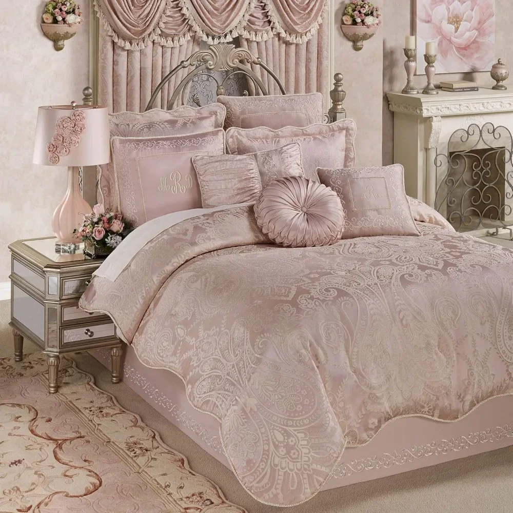 

Romantic Princess Blush Oversized Jacquard Woven Scrollwork Comforter Set King