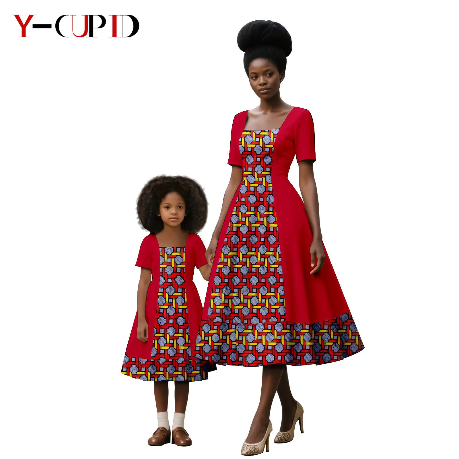 African Print Patchwork Princess Dresses for Women Girls Dashiki Mother Outfits Matching Daughter Vestidos Family Clothes 25F024