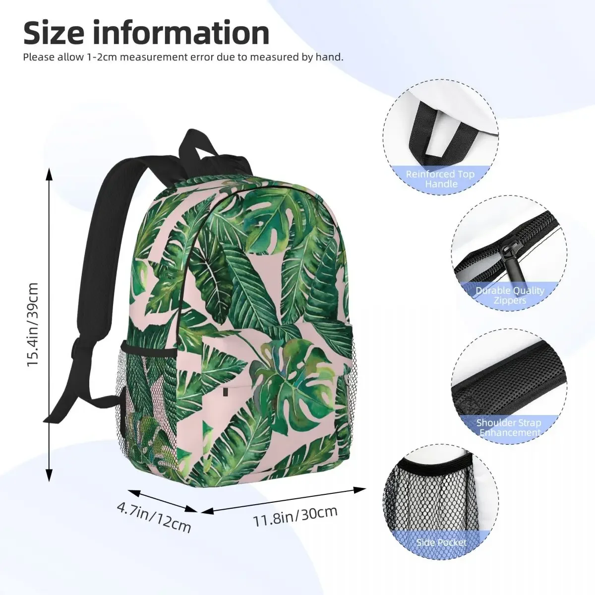 Jungle Leaves, Banana, Monstera Pink Backpacks Teenager Bookbag Fashion Children School Bags Laptop Rucksack Shoulder Bag