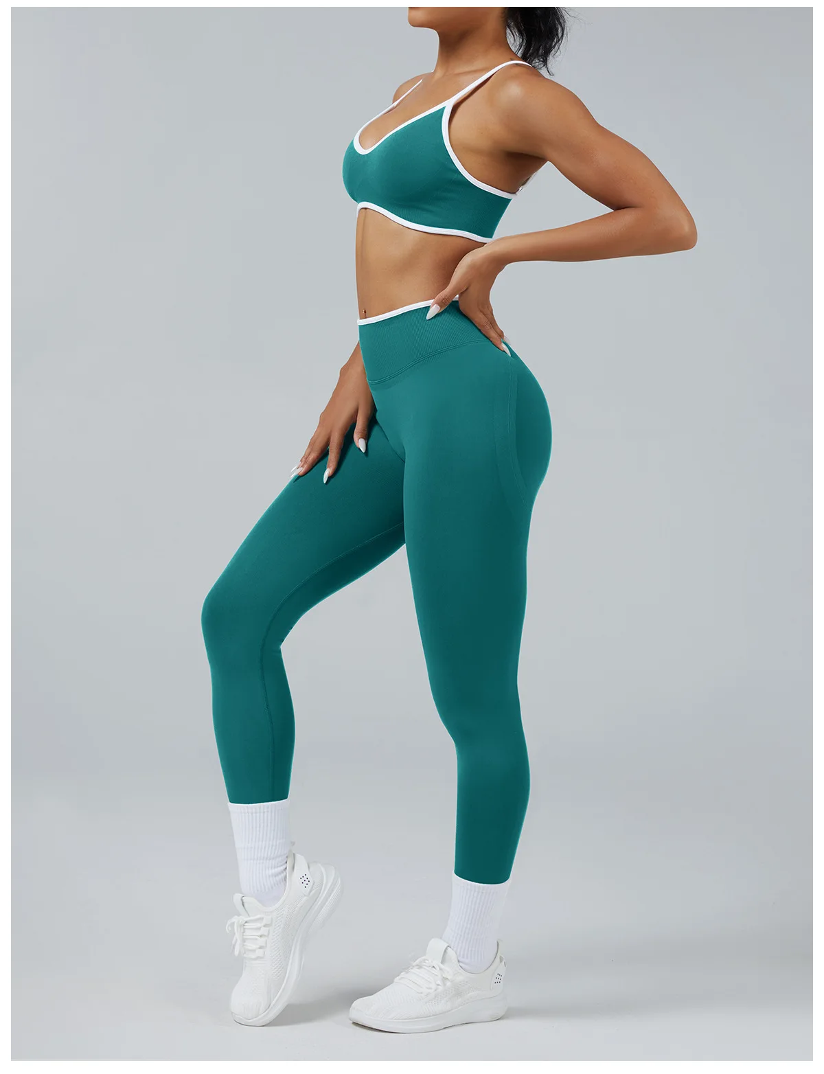 Women's Color Block Seamless High-Stretch Yoga Set, Butt Lifting Yoga Pants, Breathable Quick-Dry Active Workout Outfit image 5