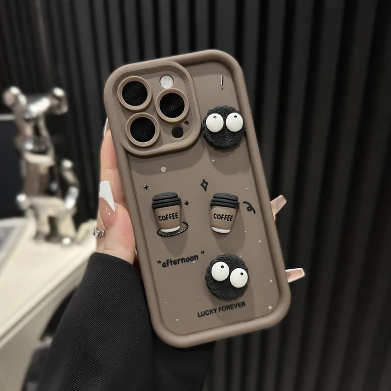New 3D Cute Coffee Briquettes Phone Case For Samsung Galaxy A16 A06 A35 A55 A25 A15 A54 A34 A24 A14 A05 4G 5G Soft Back Cover