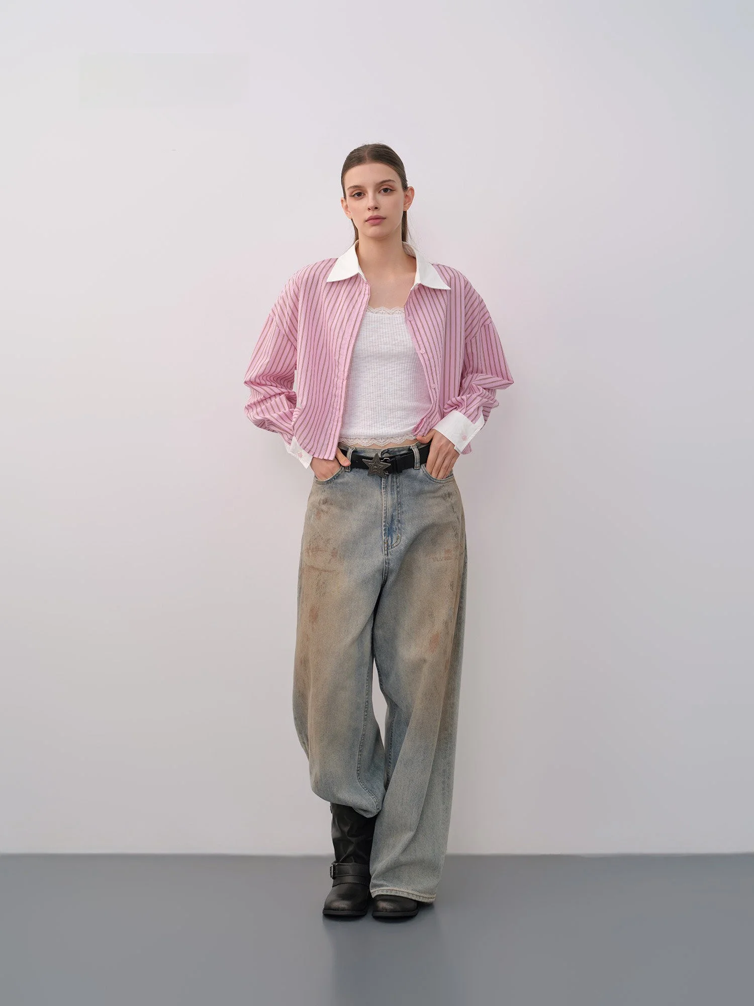 

Glysix American Style Streetwear Casual Pants Flared Straight Retro Silhouette A-Line Denim Trousers Long Ladies Jeans
