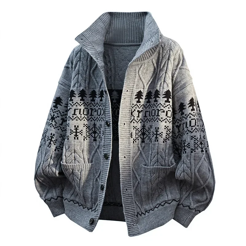 

Кардиган, мужской вязаный свободный жакет с ромбами, осенне-зимний модный свитер с лацканами