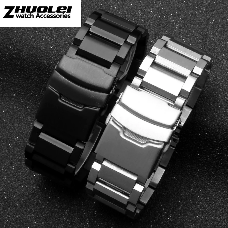 stainless steel watchband for men\'s silver PVD black bracelet straps 18mm 20mm 22mm 24mm