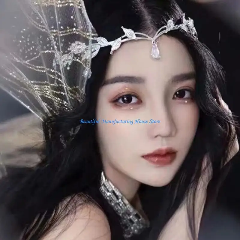 

E56A Silver Series Leaves Hair Hoop Metal Headband Spring Summer Wedding Party Bride Baroque Styling Headwear